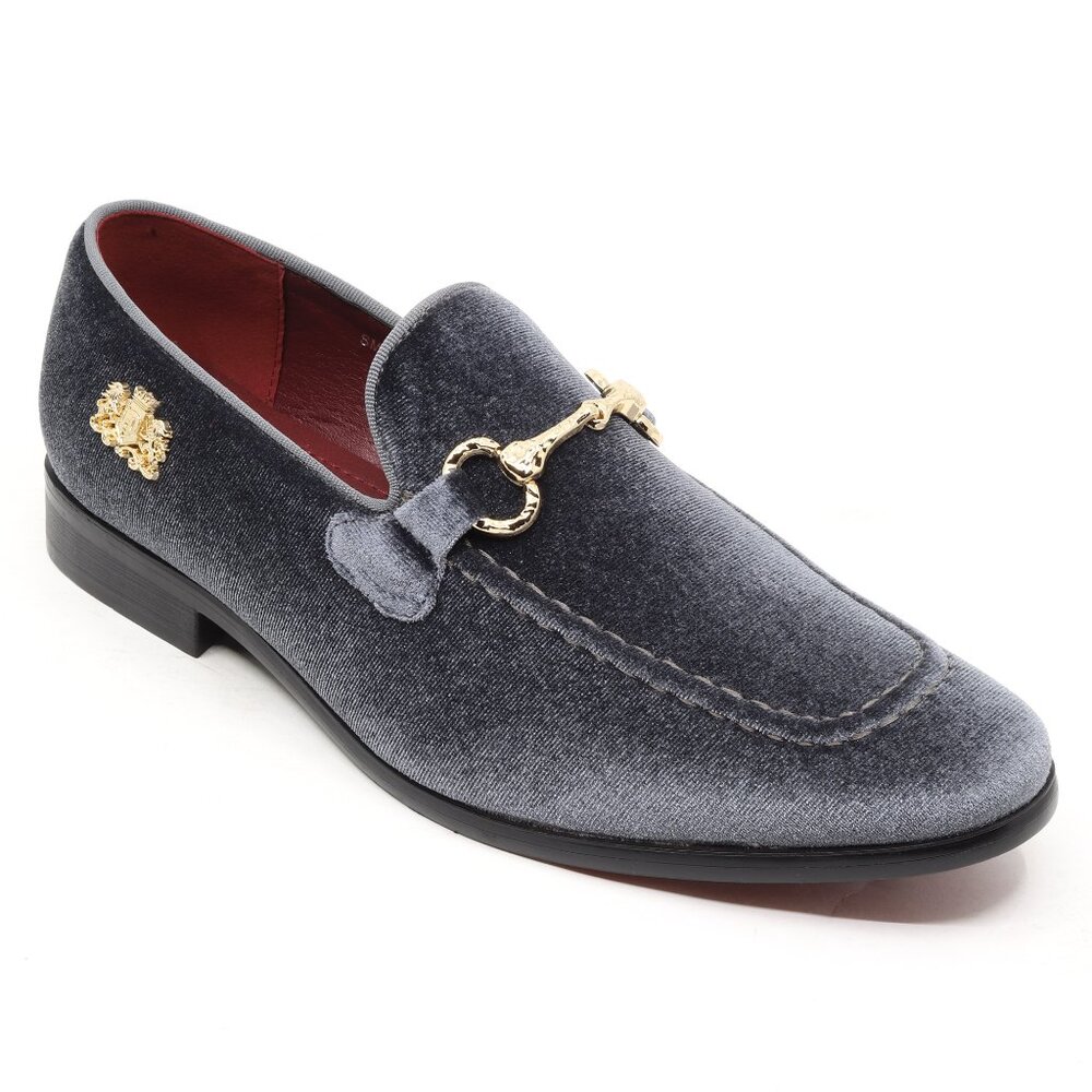 Gray Men's Velvet Classic Dress Tuxedo Smoking Slipper Loafers Slip On Shoes